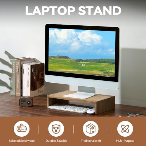 KIRIGEN Wood Monitor Stand Riser for Desk, 15.39 Inch, Brown 39-DBR