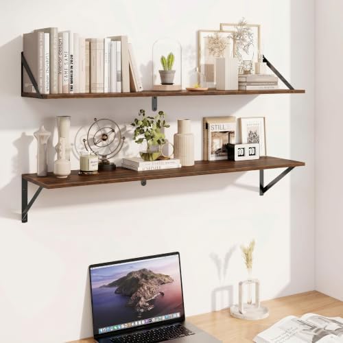 Heimlove Black Deep Floating Shelves for Wall, 39.37W x 8D Wood Wall Shelves Set of 2, Wide Floating Bookshelf for Livin
