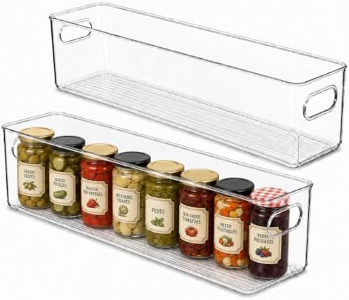 primebox Plastic Food Storage 2 Pack Clear Container Bin with Handles for Organizing Kitchen, Pantry, Refrigerator, Free