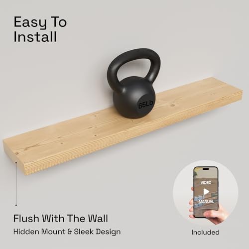 Solid Wood Floating Shelves for Wall 36 inch Long, Natural Wooden Shelf