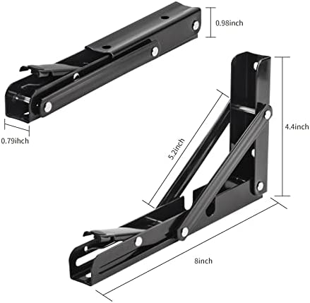 YUMORE 8 Inch Folding Shelf Bracket, Heavy Duty L Bracket, Black, 2 Pack
