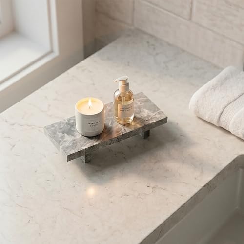 Marble Soap Tray for Bathroom Kitchen Countertop 8.6" x 3.6" Waterproof Soap Dish Holder, Stone Pedestal Stand for Sink,