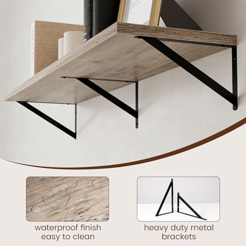 Axeman 12 Inch Deep Floating Shelves for Wall - 48 Inch Wide x 12 Inch Deep Wall Shelves Set of 2 - Rustic Grey Wood Flo