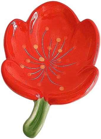Self-Draining Soap Dish Flower Shaped Cute Shower Soap Container for Kitchen, Bathroom, Bedroom, Tulip, Red