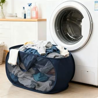 2 Piece Popup Mesh Laundry Basket Durable Handles Collapsible Laundry Baskets Folding Clothes Pastic Hamper for Laundry Room College Dorm (2 x Black)