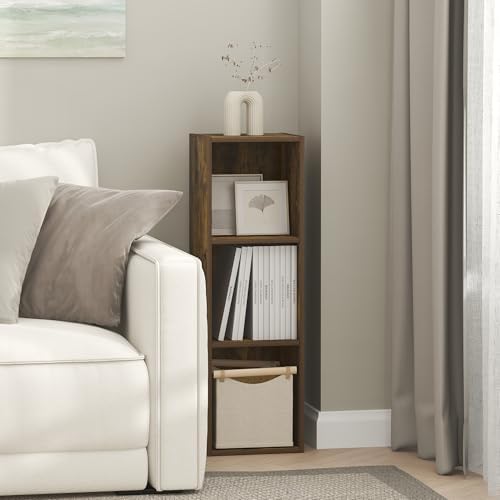 Furinno Fulda Book Shelf, 3-Tier Narrow Bookshelf, Bookcase with 10-in Width Storage Shelf, 9.3 x 9.8 x 31.5, for Living