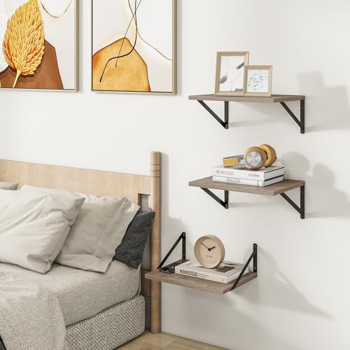 Heimlove 16W x 12D Deep Floating Shelves Set of 3 Grey