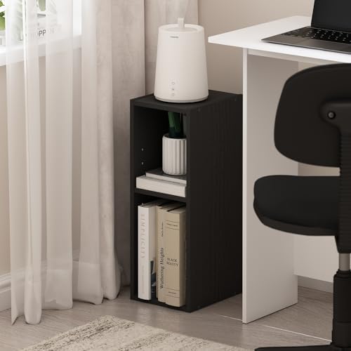 Furinno Fulda Book Shelf, 2-Tier Narrow Storage Cabinet, Bookcase with 8-in Width Storage Shelf, 9.3 x 7.9 x 21.2, for L