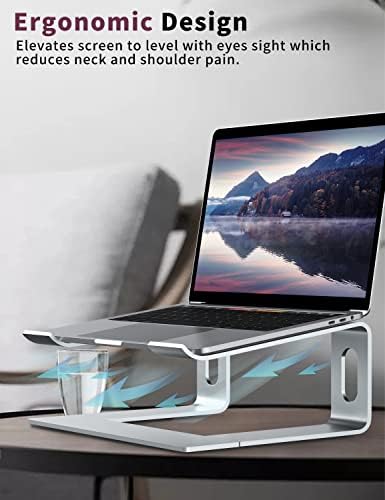 ALASHI Ergonomic Laptop Stand, Aluminum Desk Riser, 10-15.6", Silver