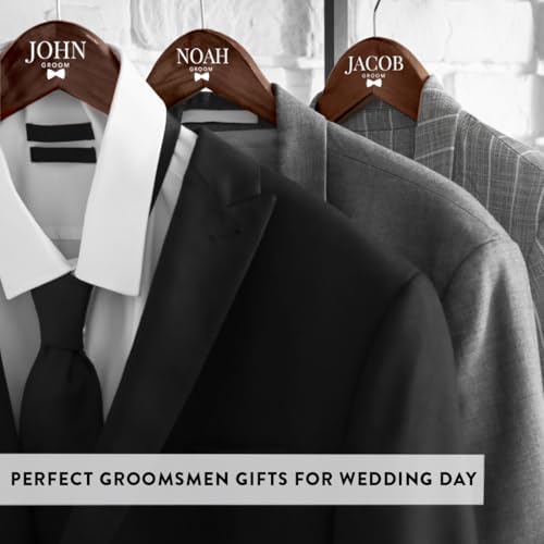 Andaz Press Custom Groomsmen Hanger for Wedding Suit, Personalized Wooden Suit Hangers for Groomsmen Gifts, Custom Name Premium Brown Dark Wood or Black Wood Clothes Hanger for Wedding Day, 1-Pack