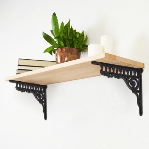 2PCS Cast Iron European Style Wall Shelf Brackets, 10.6in(L), Black