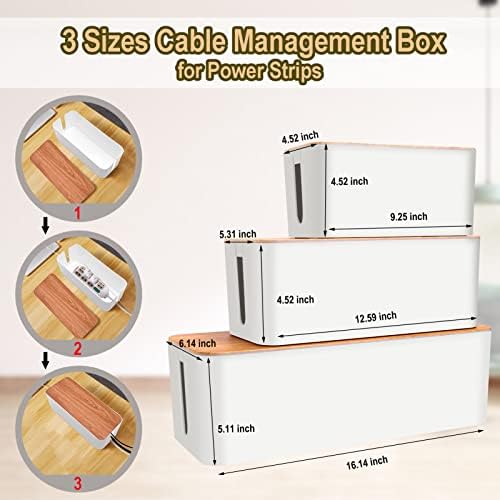 128PCS Cable Management Box 3Pack Cable Management Kit for Power Strip to Hide Wires,Cord Hider Boxes,Cord Box Safe ABS 
