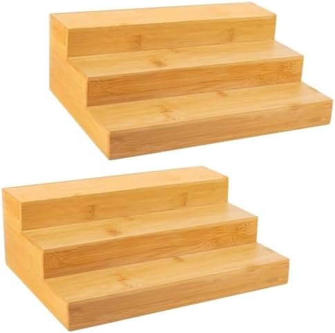 2 Pack 3 Tier Bamboo Spice Rack Organizer for Kitchen Countertop or Cabinet