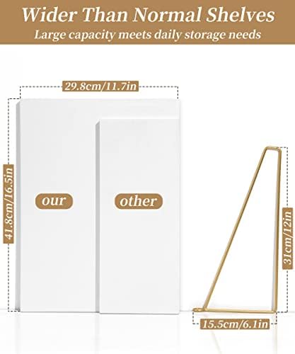 Afuly Floating Shelves for Wall, 12 Inch Deep Gold White Shelf, Set of 2
