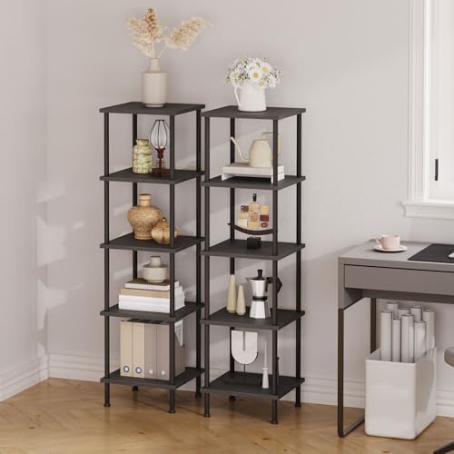 HOOBRO 5-Tier Corner Shelf Stand, Corner Square Rack Display Shelf, Tall Storage Rack Plant Stand, Corner Bookcase for S