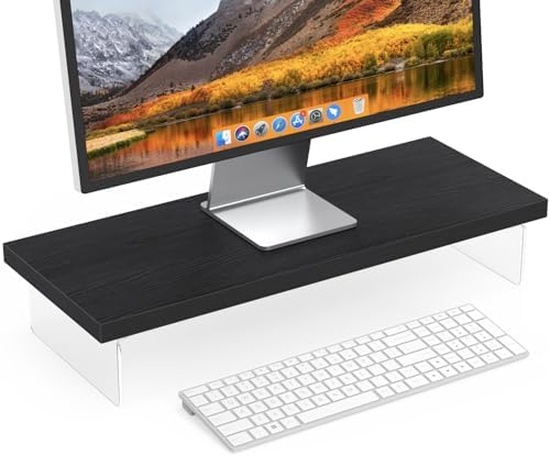 Monitor Stand Riser, 25x10 in Wood & Acrylic Computer Desk Organizer Shelf