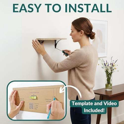 Reinforced Steel Bracket Room Shelves for Bedroom Wall - Easy to Install, Template and Video Included - Wall Mounted Rus