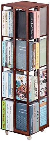 COPREE 5 Tier Rolling Bookcase, Bamboo 360 Rotating Bookshelf, Freestanding Storage Organizer Holder Book Rack with Whee
