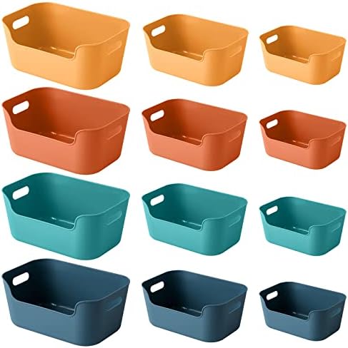 OWill 12-Pack Mixed Plastic Storage Bins and Baskets for Efficient Home Classroom Organization - Small Containers in Mul