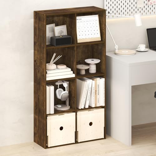 Furinno LUDER Book Shelf, 8-Cube Bookshelf, Bookcase with Open Shelves, 9.5 x 24.6 x 47, for Living Room, Bedroom, Home 