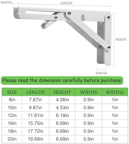 Folding Shelf Brackets, 16 Inch 4 Pcs Heavy Duty Wall Mounted Collapsible Triangle Shelf Bracket for Folding Wall Table,