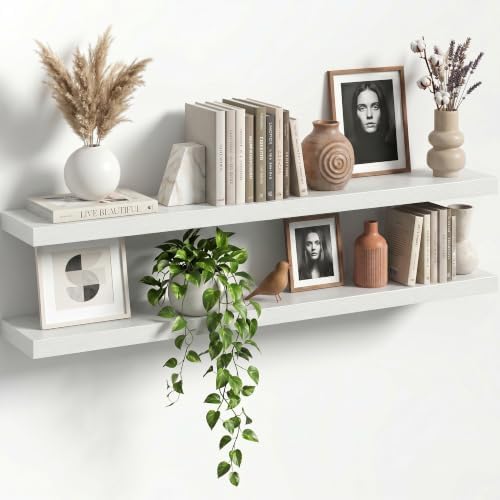 48" Floating Shelves for Wall, Set of 2, 8" Deep, 1.5" Thick, White