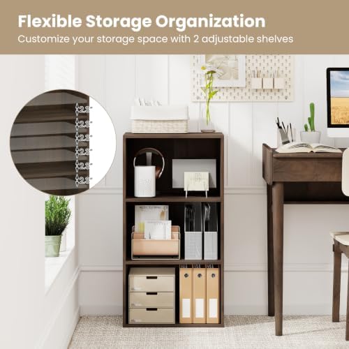 GIANTEX 3 Shelf Bookcase, Bookshelf Cube Storage Organizer, Dark Walnut