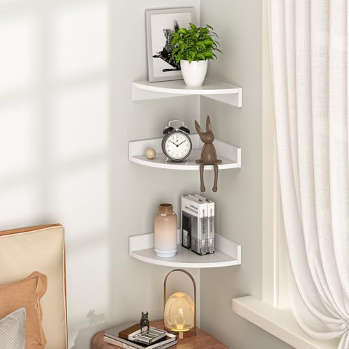 Fun Memories Corner Shelf Wall Mount, Wood Floating Corner Shelves, Corner Wall Shelf for Bedroom, Bathroom, Kitchen, Li
