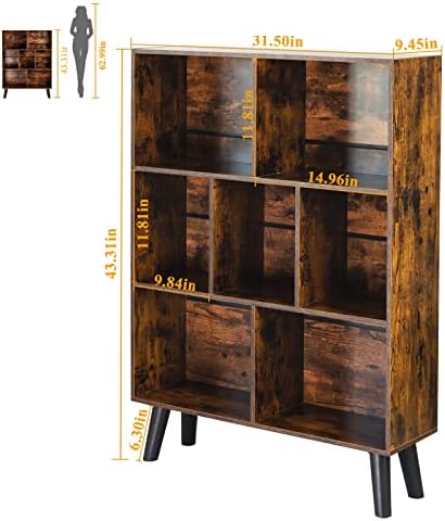 LEYAOYAO Cube Bookshelf, Mid-Century Modern Book Shelf with Legs, Brown
