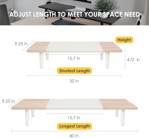 Across-Star Dual-Monitor-Stand-Riser-For-Desk Adjustable Length 32-40 Inch，Large Desktop Computer Monitor Riser For 2 Sc