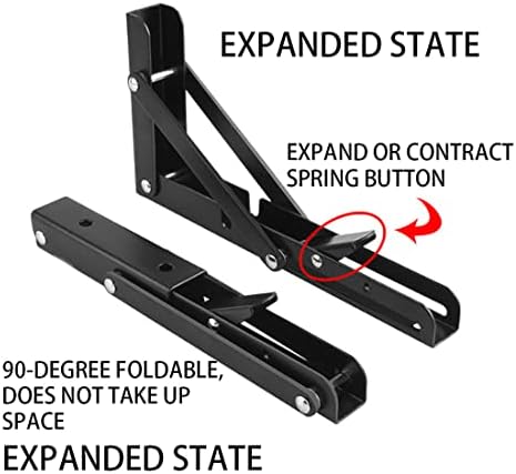 Black Folding Shelf Brackets Max. Load 220 lb, Heavy Duty DIY Wall Mounted Shelf Bracket Space Saving for Table Work Ben