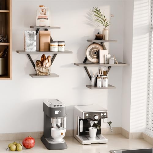 Floating Wall Shelves, Set of 2, Gray