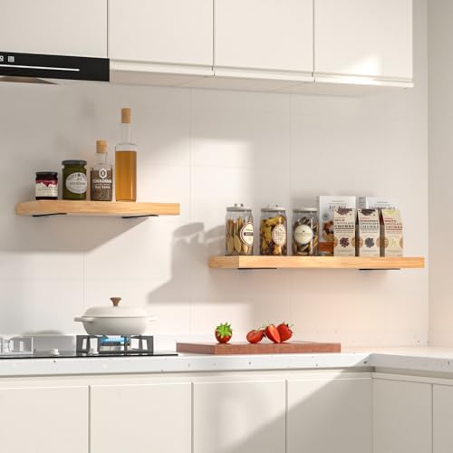 8 Pack - 14 inch Black Hidden L Shelf Bracket (1/5 Inch Thicked) Iron Floating Shelf Brackets Rustic Industrial Metal Br
