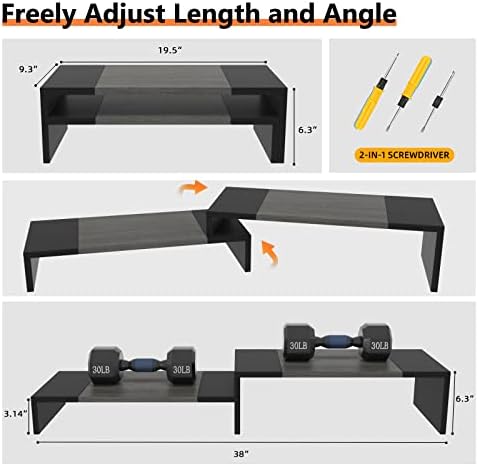 WESTREE Dual Monitor Stand Riser - 2 Shelf Computer Stand with Adjustable Length and Angle, Desktop Organizer for 2 Moni