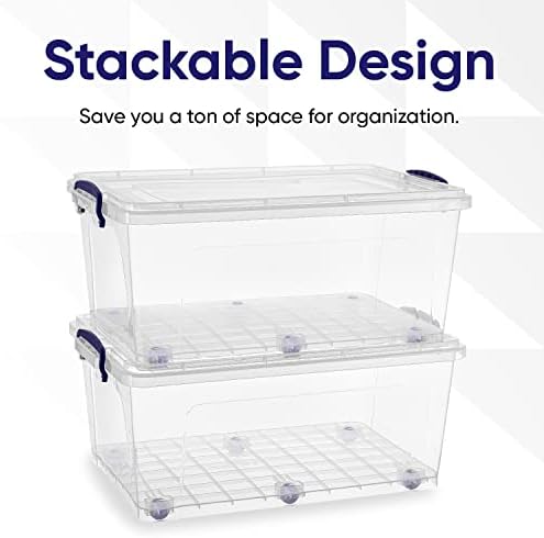 Superio Storage Containers With Wheels (3 Pack), Stackable Large Storage Containers With Lids, Durable Latches (32 Qt)