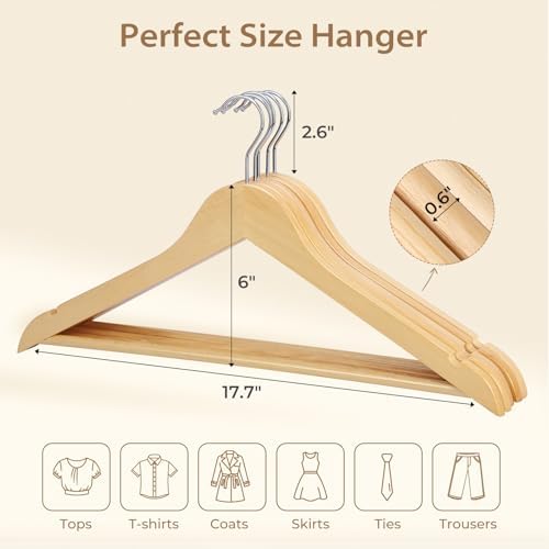 30 Pcs Wooden Hangers, Heavy Duty Clothing Rack for Coat, Suits