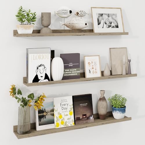 Axeman 40 Inch Floating Shelves, Grey Picture Ledge Shelf Set of 3