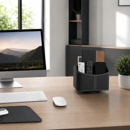 Remote Control Holder, Spinning Desk Organizer, Nightstand Bedside Caddy for TV Remotes/Tablets/Phones/Eyeglasses/Books/Pens - Black