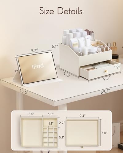 VLANDO 2-Layer Makeup Organizer with Drawers for Vanity,Beige