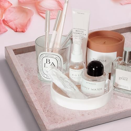 Yew & Tulip Natural Pink Marble Vanity Tray, Nature Rose Cream Marble Serving Tray for Bathroom, Kitchen, Vanity, Home D
