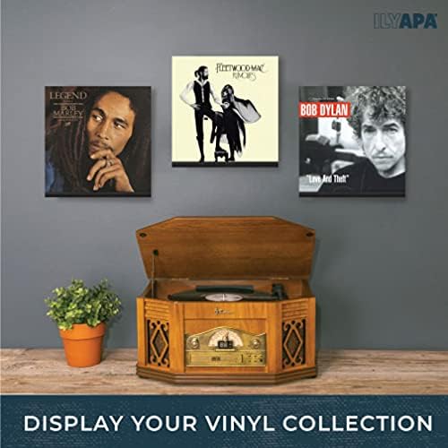 Ilyapa Vinyl Wall Mount Floating Record Shelves- 8 Pack, Black Wood