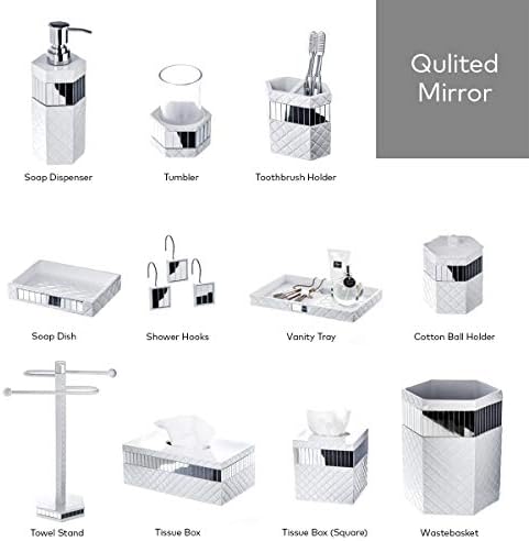 Creative Scents Quilted Mirror 6 Piece Bathroom Accessories Set