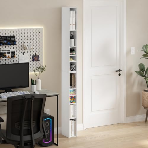 Furinno Fulda Book Shelf, 10-Tier Bookshelf, Space Saving Storage Shelf Bookcase, 9.2 x 5.9 x 78.7, for Living Room, Bed