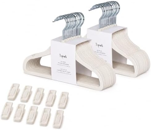 3 Sprouts Velvet Baby Hangers, Non Slip Slim, Cream, 30 Pack with 10 Clips