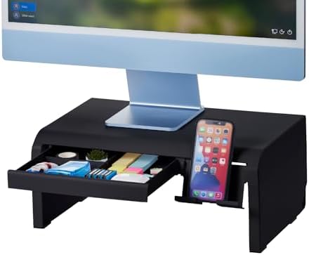 Bostitch Konnect Adjustable Monitor Riser with Drawer & Cell Phone Holder, Laptop Stand for Desk, 4 Height Levels, Cable