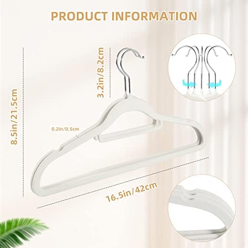 Velvet Clothing Hangers Non-Slip White Suit Hanger Space Saving Clothes Hanger Heavy Duty Adult Hanger Hangers with 360°Swivel Hook 20 Pack