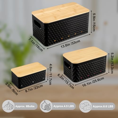 Kitchen Vegetable Storage Set of 3, Metal Onion Garlic Potato Storage Set, Kitchen Canisters Vegetable Keeper Containers