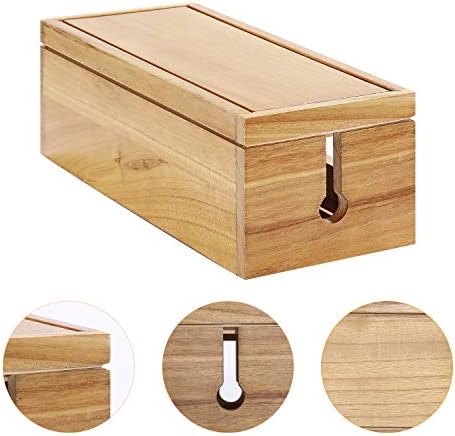 Changsuo Cable Management Box Wooden Cord Organizer Box for Extension Cord Power Stripe Surge Protector Wire Management 