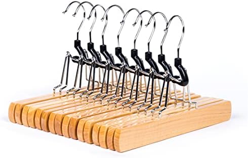Amber Home 10 Pack Natural Wooden Pants Clip Hangers, Wood Skirt Hangers