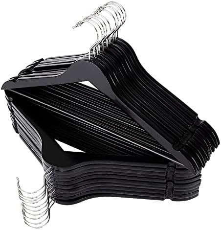 Solid Wooden Hangers 20 Pack, Wood Suit Hangers with Extra Smooth Finish, Precisely Cut Notches and Chrome Swivel Hook, Wooden Clothes Hangers for Shirt Coat Jacket Dress, Black